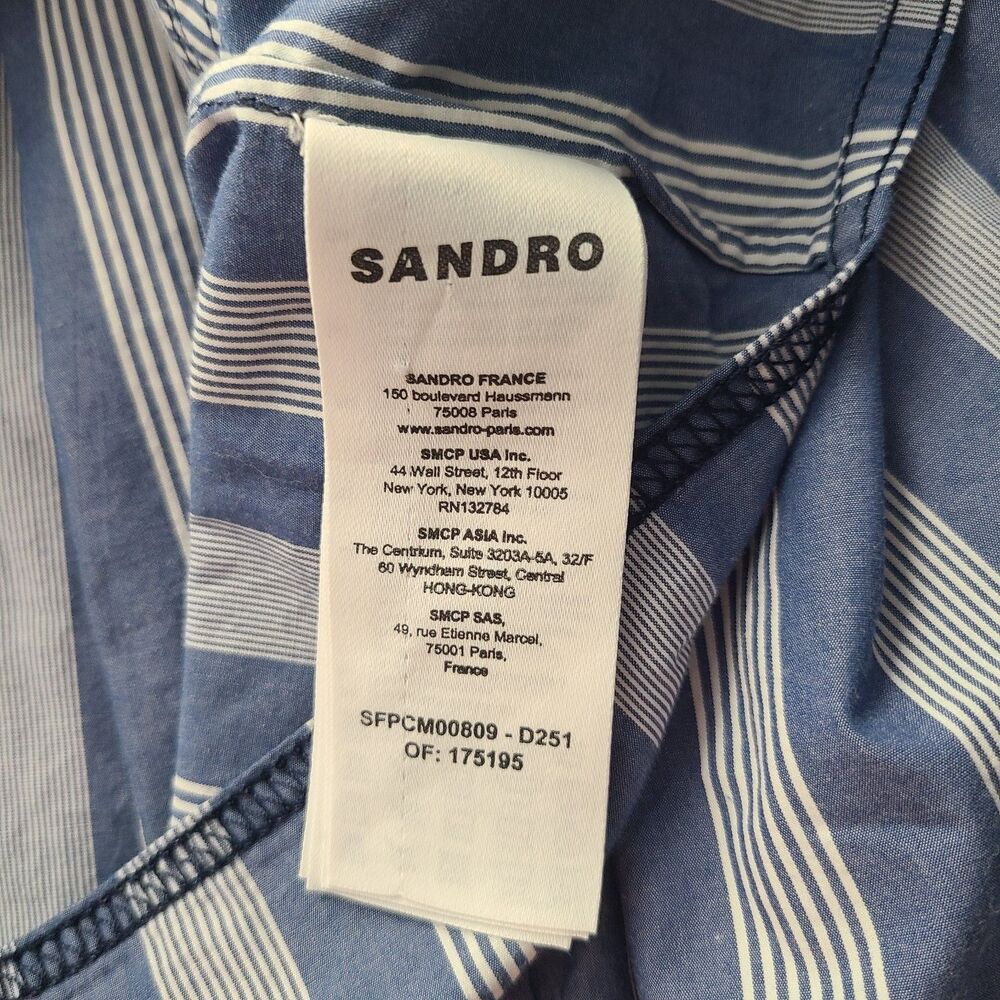 Women Sandro sz 4 Cropped Collared Striped Long Sleeve Blouse SHIRT Top - Picture 10 of 12